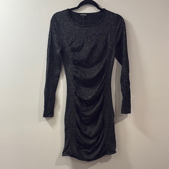 Express‎ | Black Ruched Long Sleeve Bodycon Dress - Picture 1 of 3